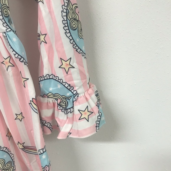 Little Girl Long Sleeve Unicorn Holiday Fall Winter Party Flower Girl Dress - Picture 5 of 6